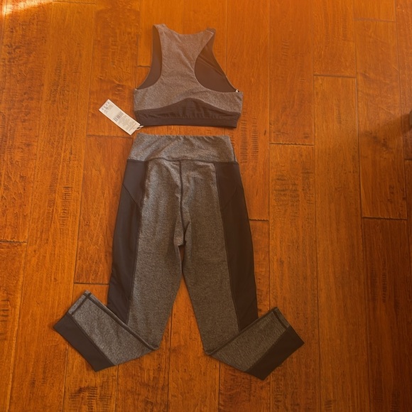 Sports bra and leggings matching set. Grey and black with sheer detailing. NWT - Picture 3 of 7